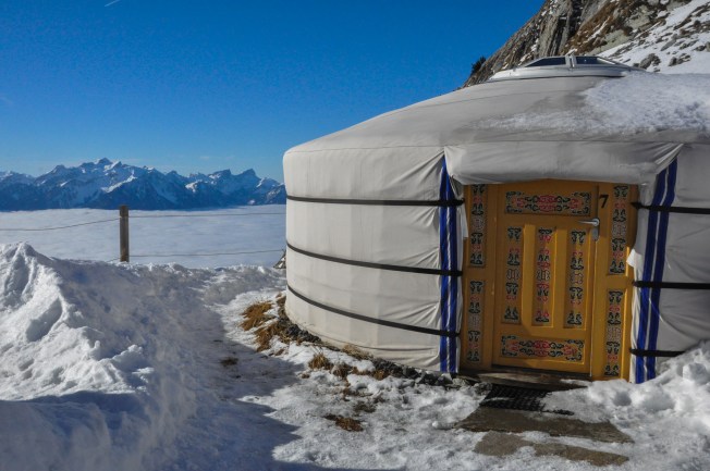 Yourt with blue door